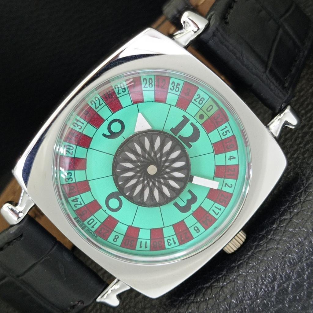 REFURBISHED VINTAGE HAND-WINDING SWISS MENS ROULETTE SEA GREEN WATCH a700942-5 R205a-a700942