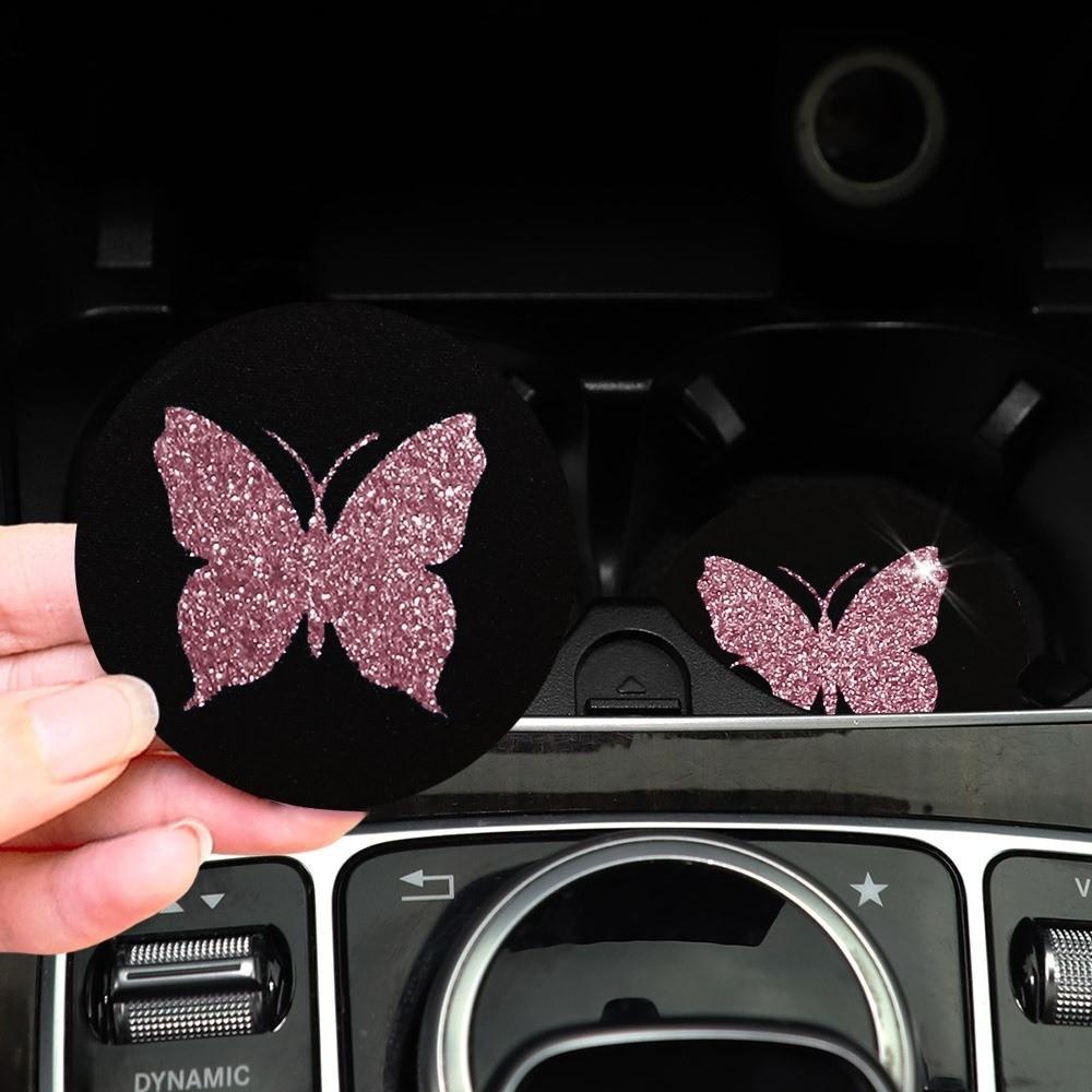 Waterproof Car Cup Coasters TPU Material Rhinestone Cup Holder for Vehicle Interior Use розовый