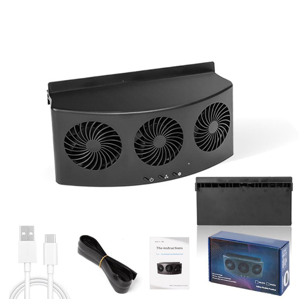 Car Ventilation Fan 4000rpm 60W 2 Gears Strong Wind 3 Fans USB Car Window Exhaust Fan Vent Fan for Vehicle Black