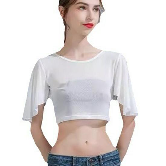 Síťovaný kulatý výstřih na léto - Krátký rukáv