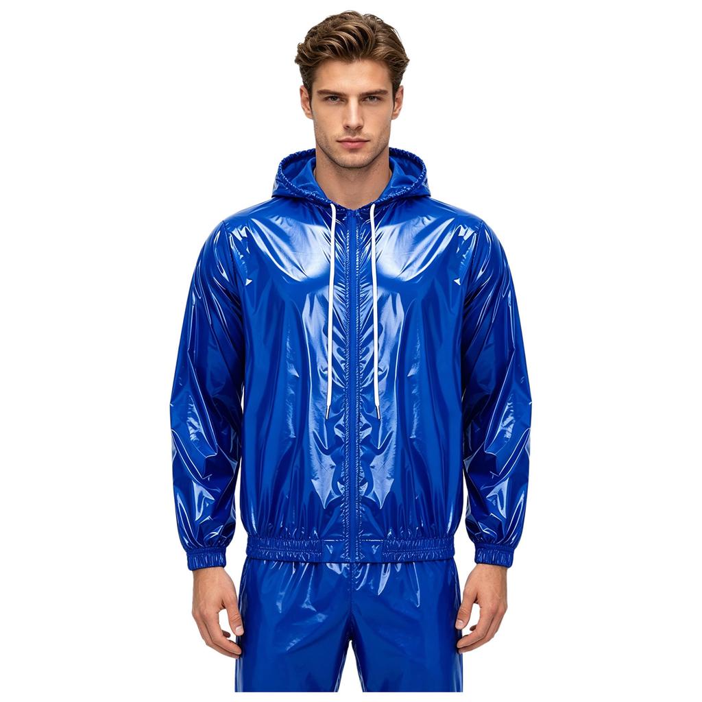 S-3XL Men Waterproof Hooded Jacket Long Sleeve Front Zip Up Drawstring Raincoat Windbreaker for Hiking Fishing Biking Outdoor
