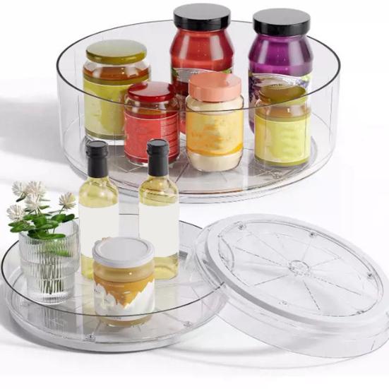 360 Degrees Rotating Storage Tray 1/2/3 Layers Lazy Susan Organizer Kitchen Pantry Cabinet Countertop Seasoning Spice Holder Cosmetic Turntable Rack