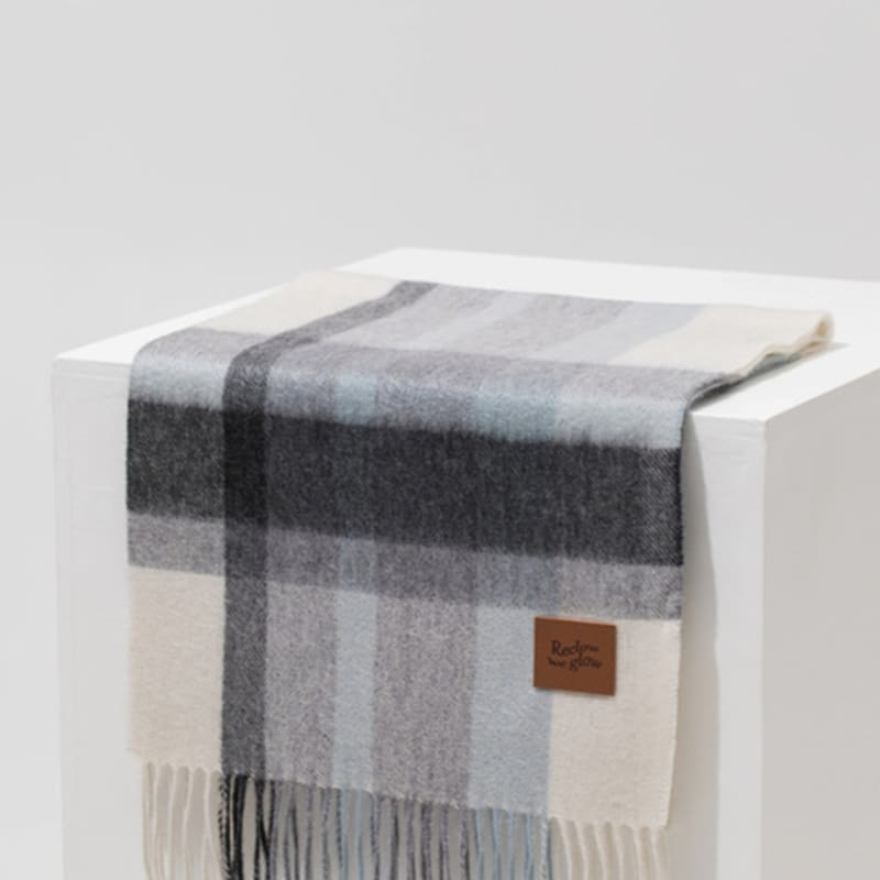 RECLOW MUNM CHECK CASHMERE 100% MUFFLER GRAY