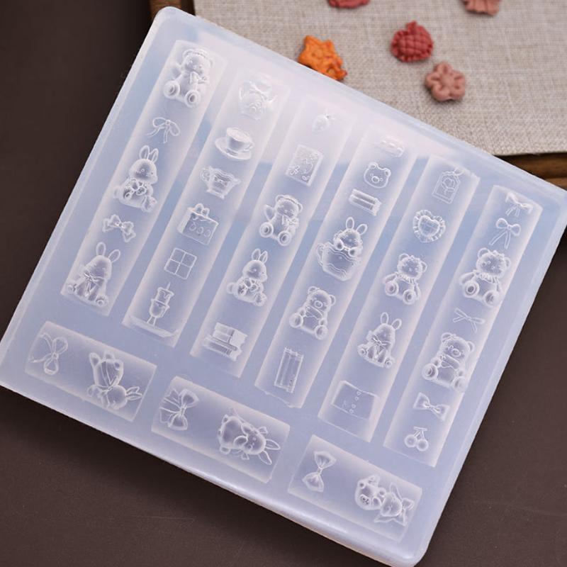 Nail Silicone Mold Cartoon Bow Flower Beads Line Carving Mold 3D Stamping Plate Nails Stencils Diy Manicure Tools Nail Art