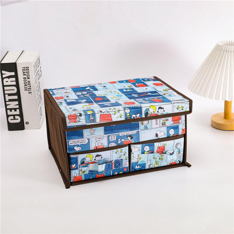 Cute Snoopy Totoro Printed Drawer Style Foldable Double Layer Flip Storage Box For Bedroom Storage And Closet Use