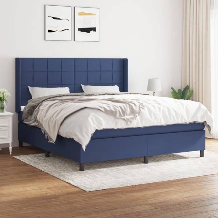 Slatted Bed Base with Mattress - Maison Exclusive - 180x200 Cm - Adjustable Headboard - Blue