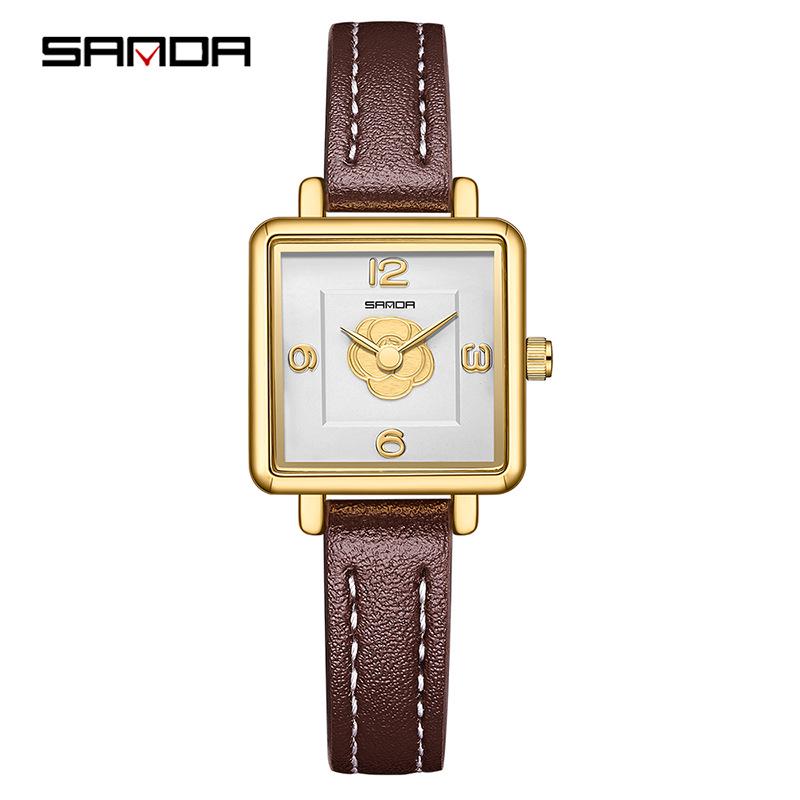 SANDA Women s 3D Rose Square Quartz Watch - Korean Style Retro Wristwatch