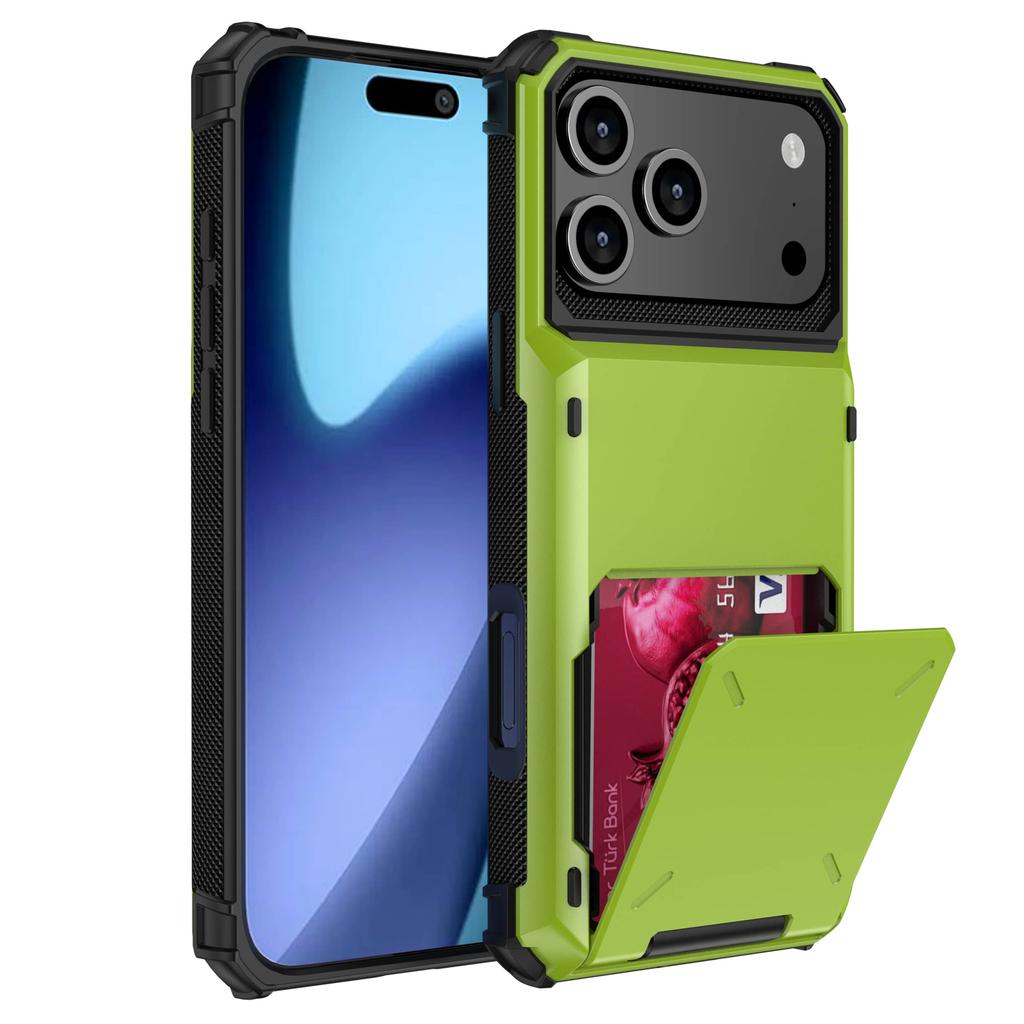 For iPhone 18 Pro Max 17 16 15 14 Air Wallet Case Card Slot Holder, Slide Armor, Shockproof Protective Cover with Kickstand Case
