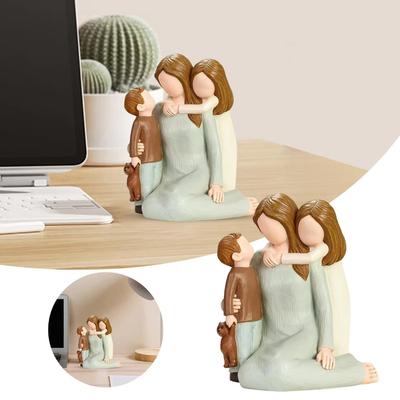 Hand-Painte Mother And Daughter Hugging Figurine Modern Resin Family Ornament  Living Room