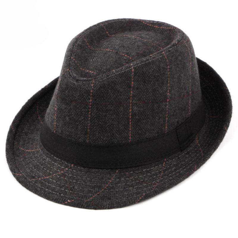 HT1511 Cappello da Uomo Stile Western Fedore a Quadri Retrò Moda 2018 Cappelli Derby Bowler da Uomo Cappelli Jazz in Lana Casual Cappelli Fedora Trilby