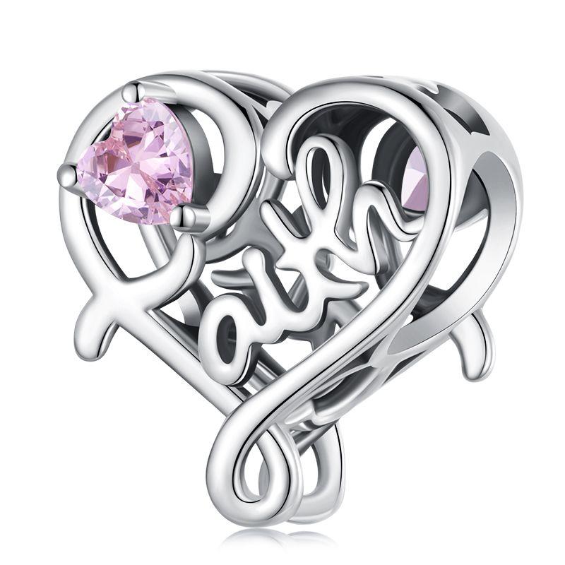 WOSTU 925 Silver Pink Love Heart Charms Bead Infinite Love Pendant Fit Bracelet Valentine Jewelry Mother's Day Gift