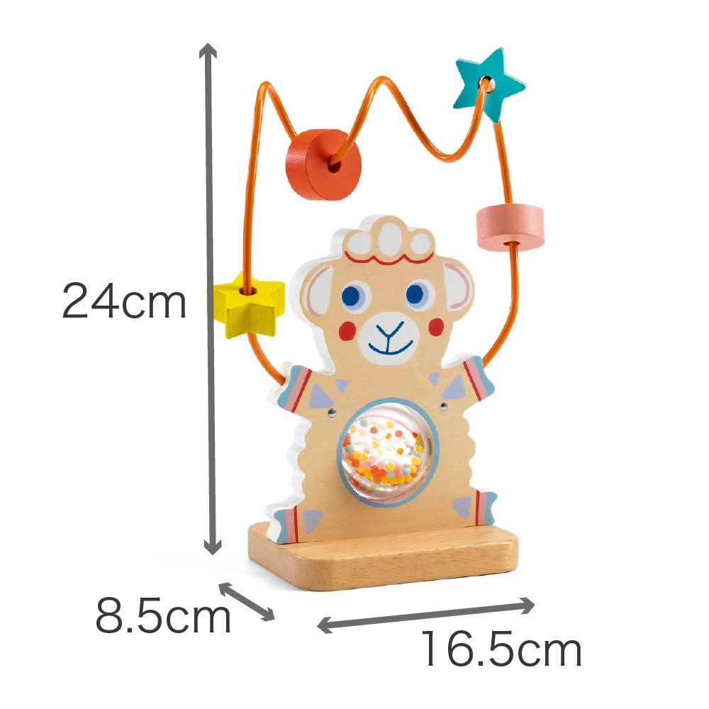 DJECO Baby Activity Bead Looping Educational Toy with Wooden Ages 12 and 2 Boys and Baby Shower Summer Vacation Coaster, Rattle, 0, 1, Months, Years,