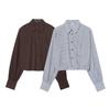 Cross2026 Spring/Summer Women's Versatile Casual Plaid Balloon Shirt with Pocket Decoration.