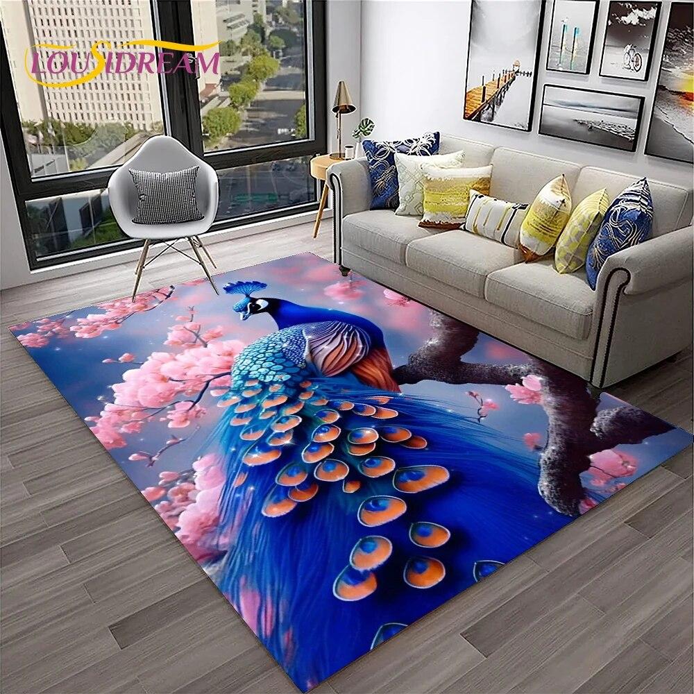 Dream Exquisite Peacock Bird Animal Koberec pro domácí obývací pokoj Ložnice Pohovka Rohožka Dekor, Koberec pro děti Neklouzavá podložka