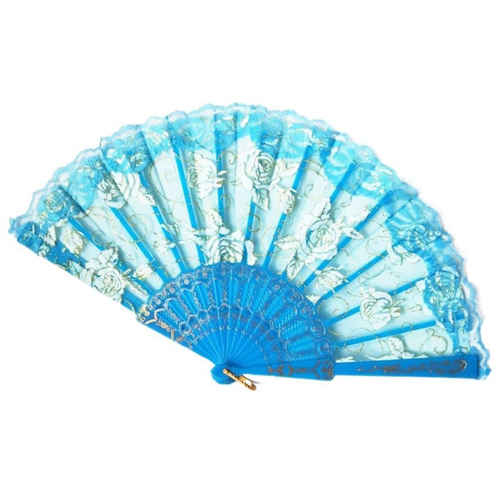 Handheld Ladies Lace Hand Fan Plastic Handle Dance Fan Ornaments Folding Fan  Summer