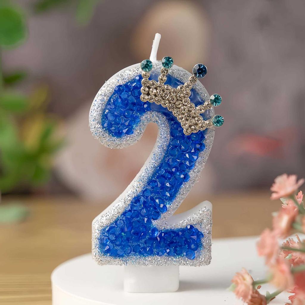 Royal Blue Crown Rhinestone Happy Birthday Cake Candles