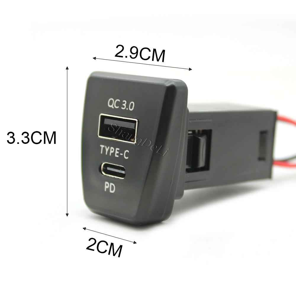 Car Charger TYPE-C PD QC3.0 USB Dual Socket Phone Charger Interface Adapter For Toyota RAV4 Rav4 XA50 2019 2020