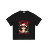 Christmas T Shirt Black Reindeer with Santa Hat and Sunglasses Christmas Cheer Squad Print Holiday Party Wear