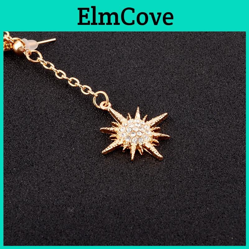 Elegant Sun And Moon Chain Long Earrings With Rhinestone For Valentine's Day Gift