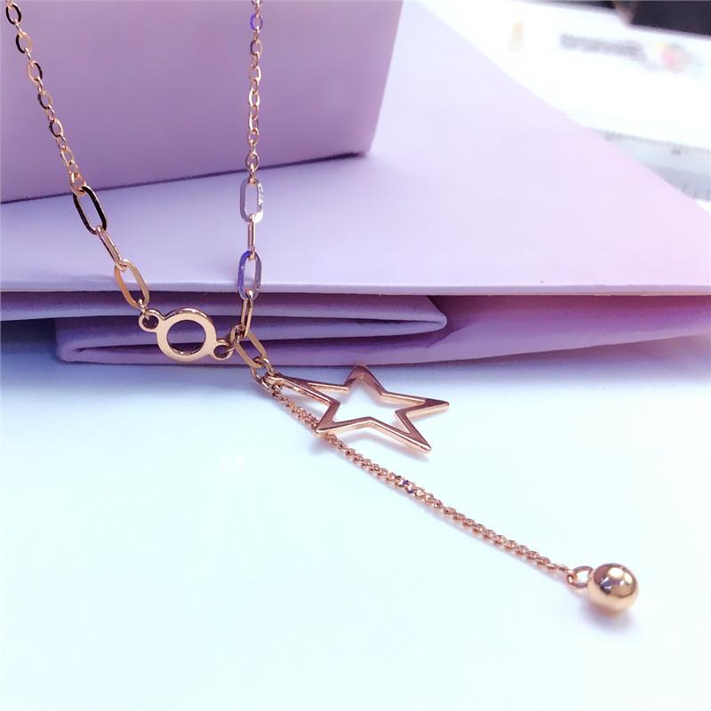 Color Gold French Hollow Star Set Chain Bead Pendant Mori-Plated Rose Gold Exquisite Necklace