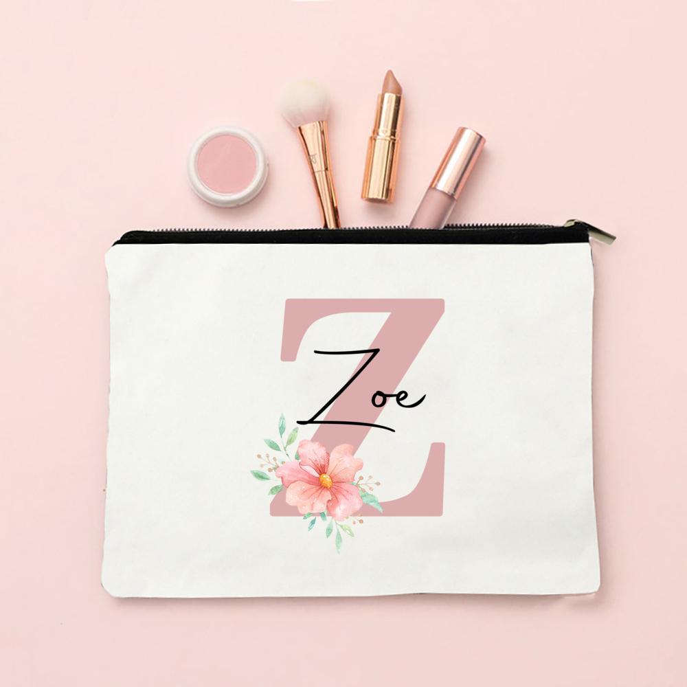 Personalized Name Makeup Bag Letter Wedding Bridesmaid Gift Travel Cosmetic Organizer Canvas Custom Bag Ladies Pencil Case Purse