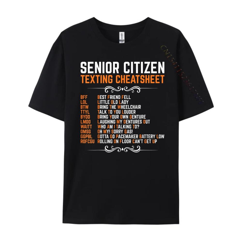 Funny Senior Citizens Texting Code Cheatsheet Grandpa Luxury T Shirt Men High Quality Christmas Valentines Day Gift TShirt