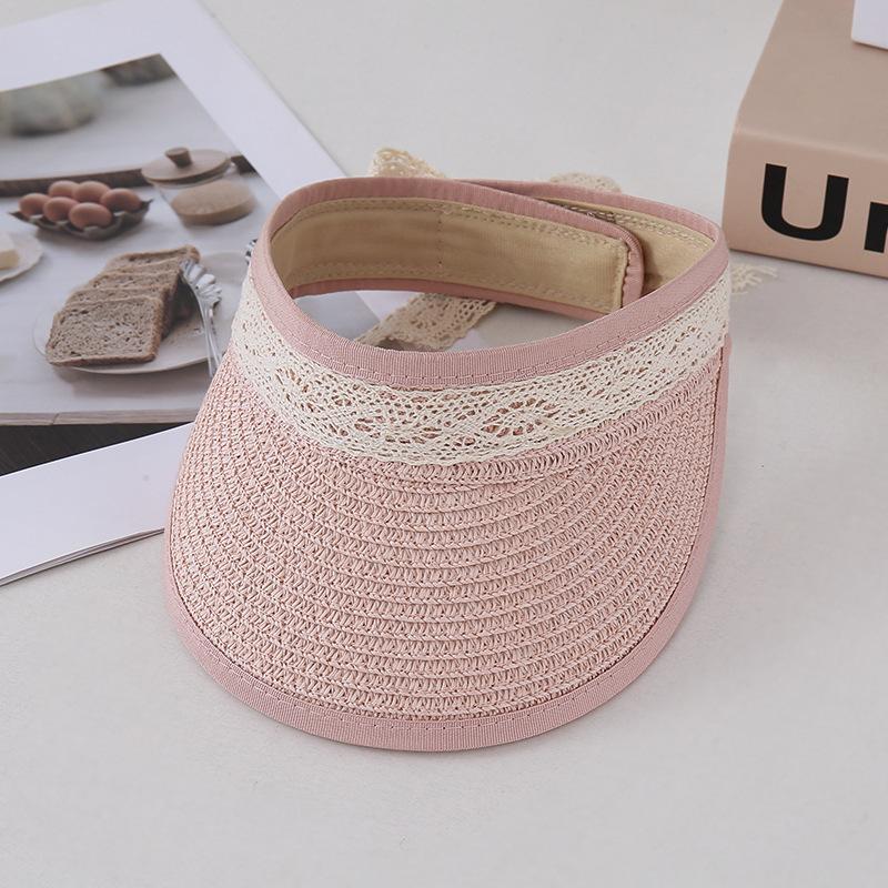 Straw Empty Top Hat Women'S Summer Sun Protection Visor Hat Lace Edge Versatile Travel Sun Hat