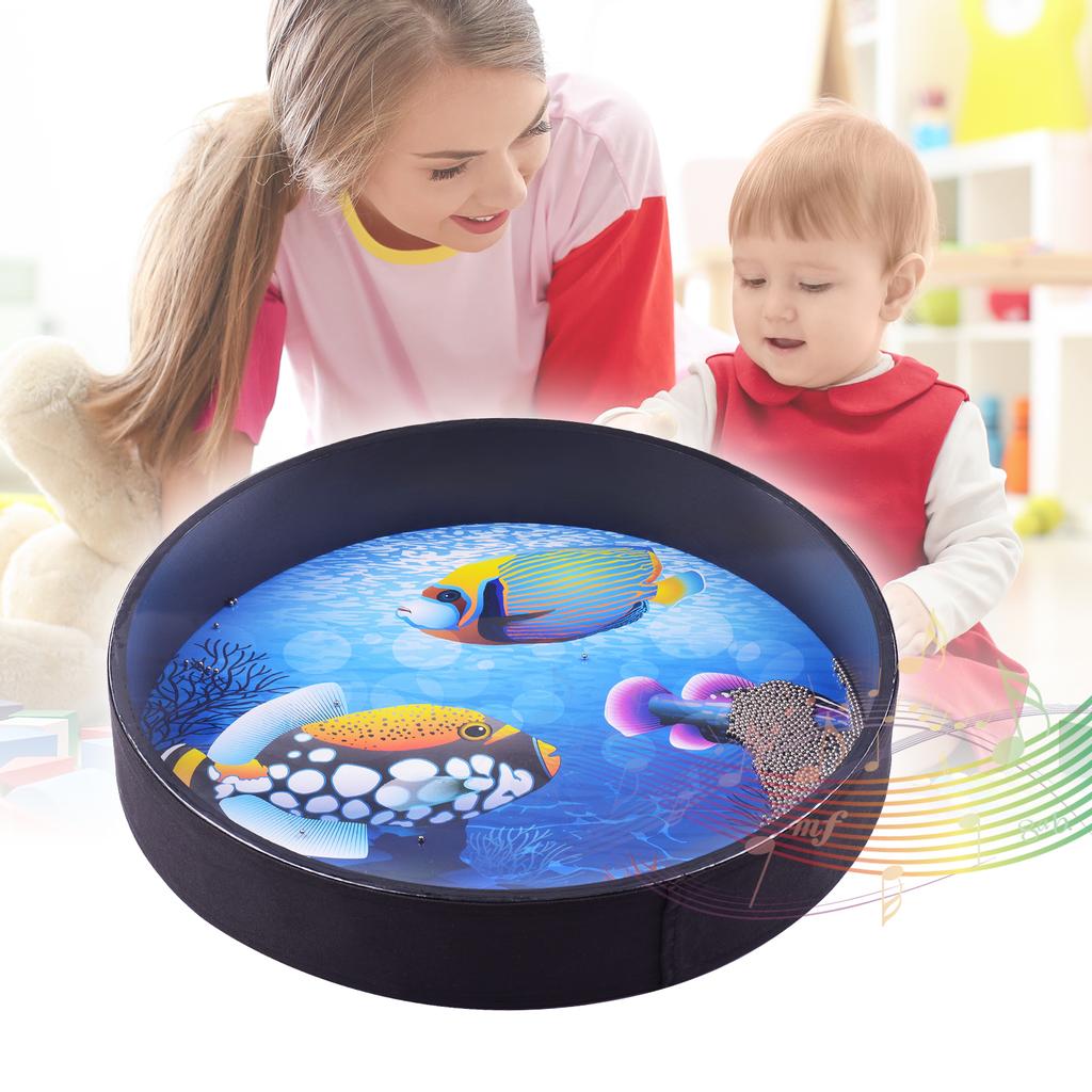 16 Inch Ocean Drum Wooden Handheld Sea Wave Drum Percussion Instrument Gentle Sea Sound Musical Toy Gift for Kids