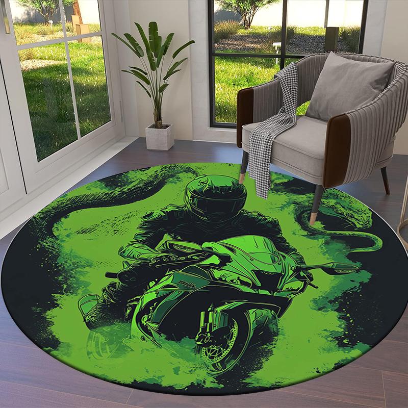 Cool motorcycle Round Area Rug,Carpet Rug for Living Room Bedroom Sofa Playroom Decor,Non-slip Floor Mat