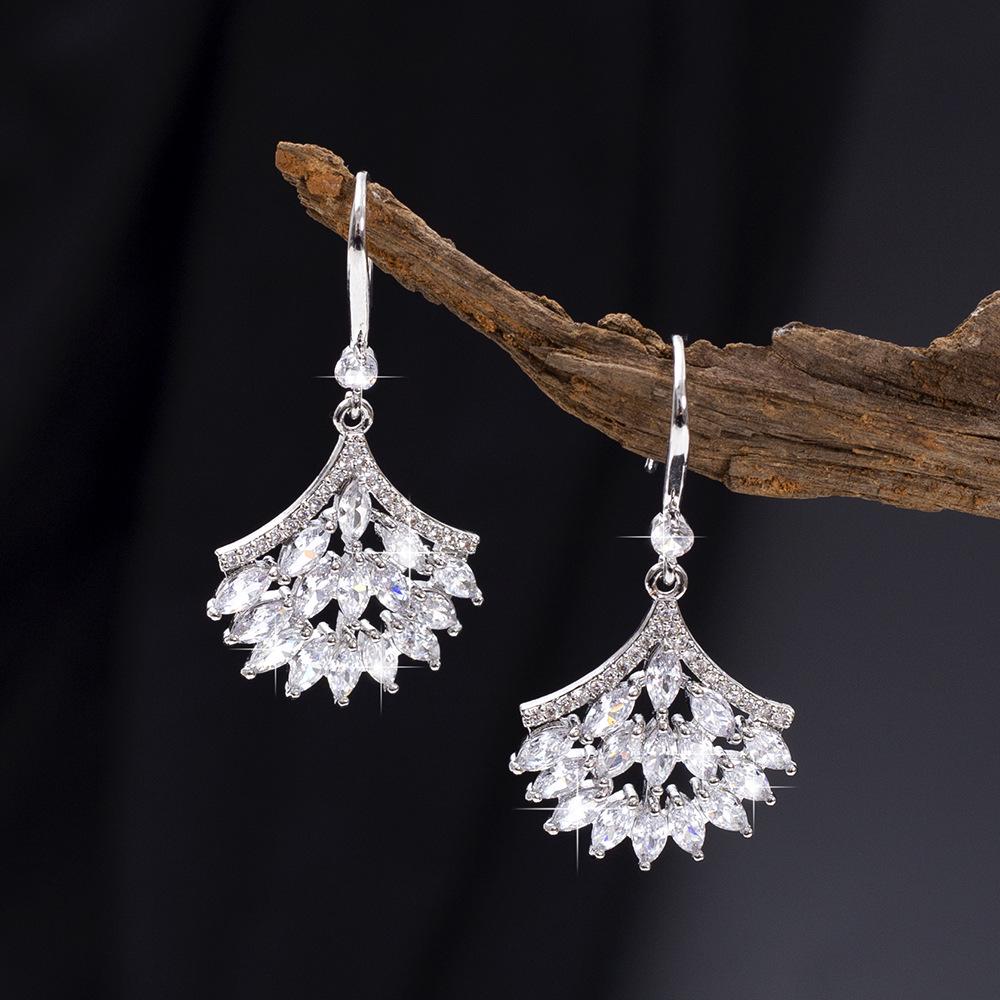 French Ins Style Baby's Breath Fan-Shaped Zircon Earrings - Christmas Gift, Elegant & Luxurious for Women