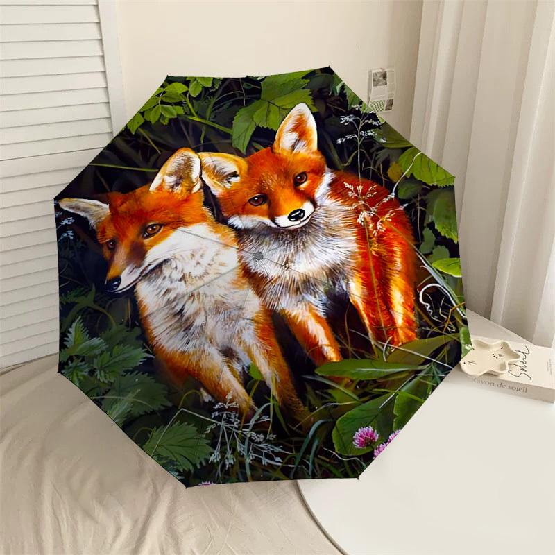 

1PC foxes Umbrella-8-Rib Reinforced, Automatic Open, Lightweight & Durable, Fashion Accessory for Outdoor-L0390