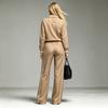Damen Casual Mode Gestreiftes Colorblock Langarm-Oberteil und Hose Set mit Reverskragen