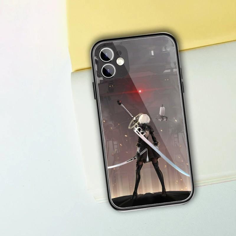 Cute Girl Nier Automata Phone Case For IPhone 14 13 12 11 XS X 8 7 6 Plus Mini Pro Max SE 2022 Black PC TPU Glass Phone Cover