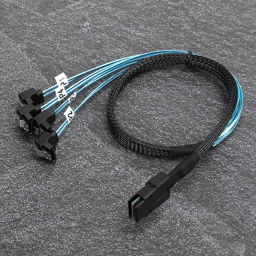 Câble de disque dur pour ordinateur, accessoire pour serveur, câble Mini SAS 36 broches vers 4 SATA, angle de 90 degrés, 0,5 mètre