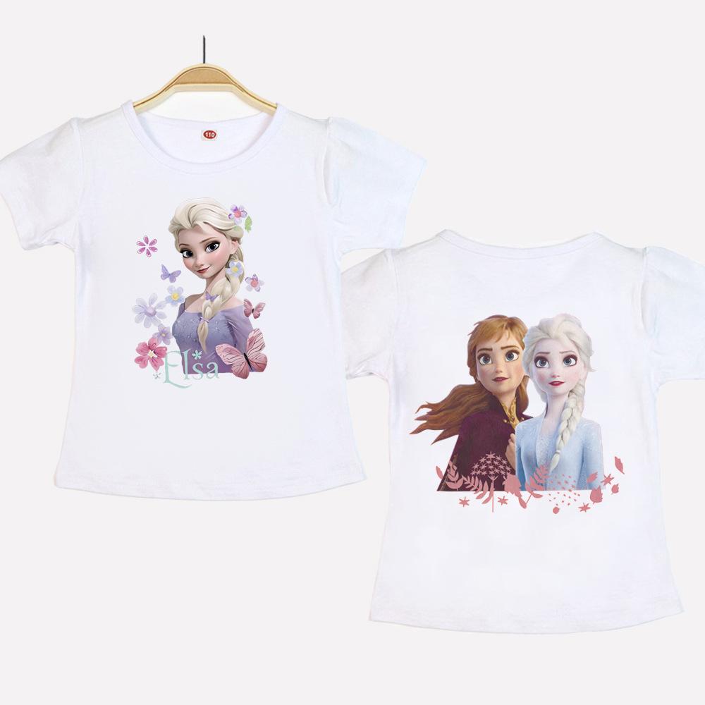 Disney Frozen Princess Elsa Summer Graphic T-shirt Hollow Series Short-sleeved T-shirt