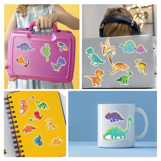 4 Stück bunte Cartoon-Dinosaurier-Form, Diamant-Malerei-Aufkleber, DIY-Handwerk, handgefertigte Tiere für Kinder