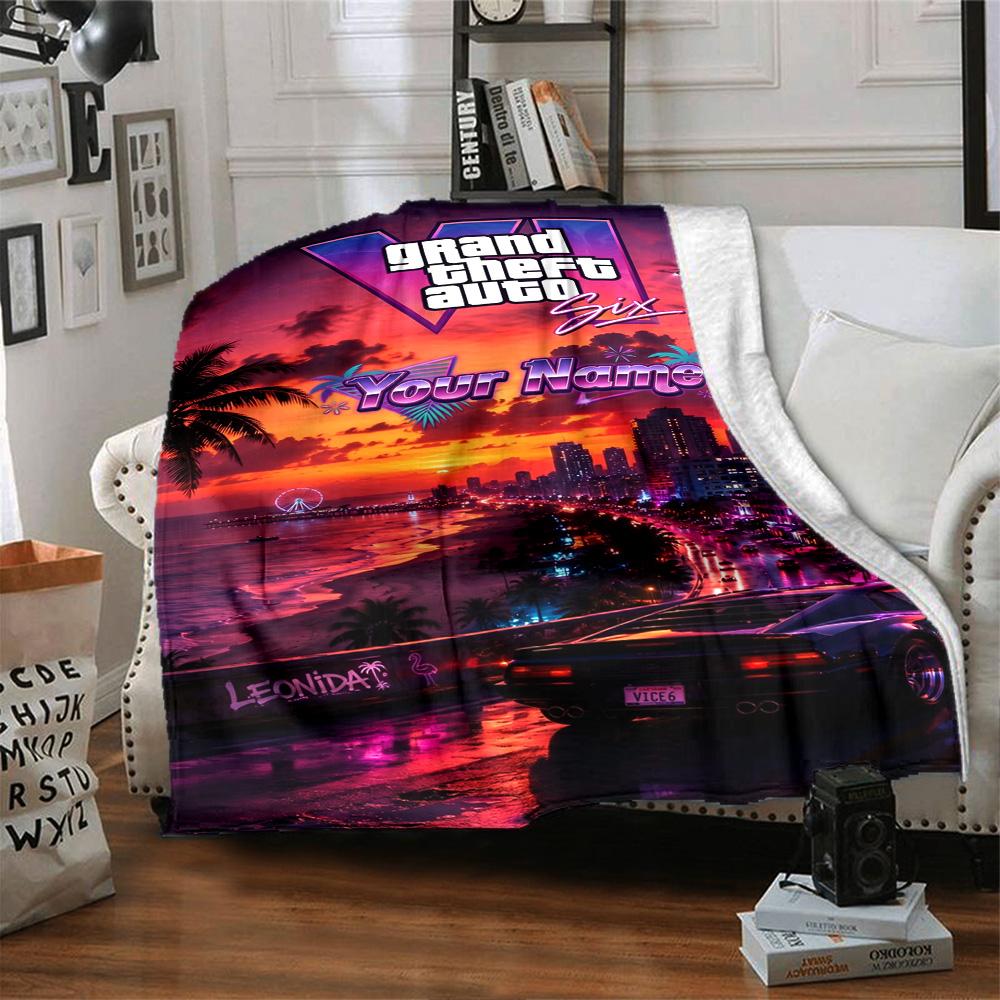Grand Theft Auto Personalized Name Blanket Gift Customizable Blanket Soft & Cozy Suitable for Home Decor Bed Living Room Office All-Season Use