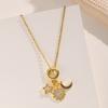 Doreen Box 1pc Gold Plated Moon Star Charm Necklace Stainless Steel & Brass For Women Stylish Dainty Jewelry Gift 40cm + 5cm