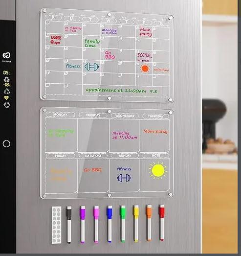 Magnetischer Whiteboard-Kalender für den Kühlschrank - Wiederverwendbares Monats- und Wochenplanungsbrett, Liste und leeres Brett für alle glatten Oberflächen