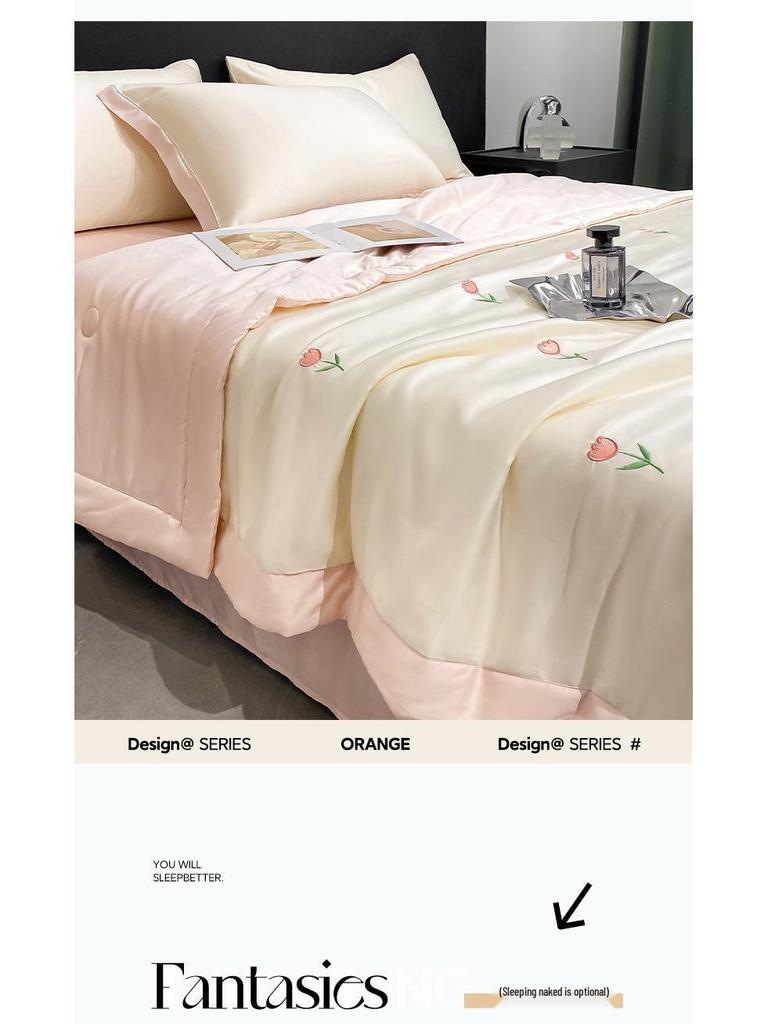 Silky Summer Ice Silk Quilt Set: Lightweight, Washable, and Embroidered