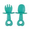 2Pcs/Set Kid Spoon Kit Food Grade Rounded Edge Silicone Self Feeding Baby Fork Set for Toddler