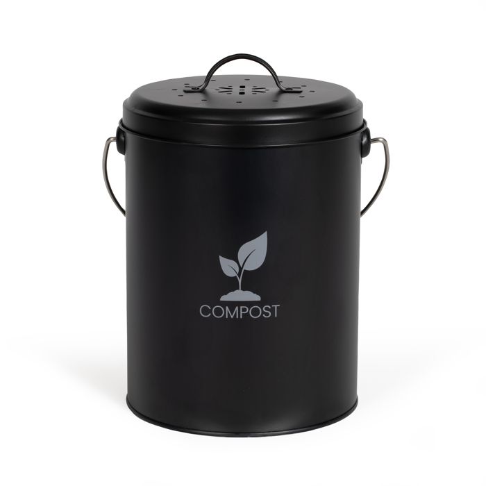 Seau à compost de cuisine - LIVOO - MES154N - 6 L - Ø18 cm - Hauteur 23 cm - Corps et couvercle en métal - Filtre charbon