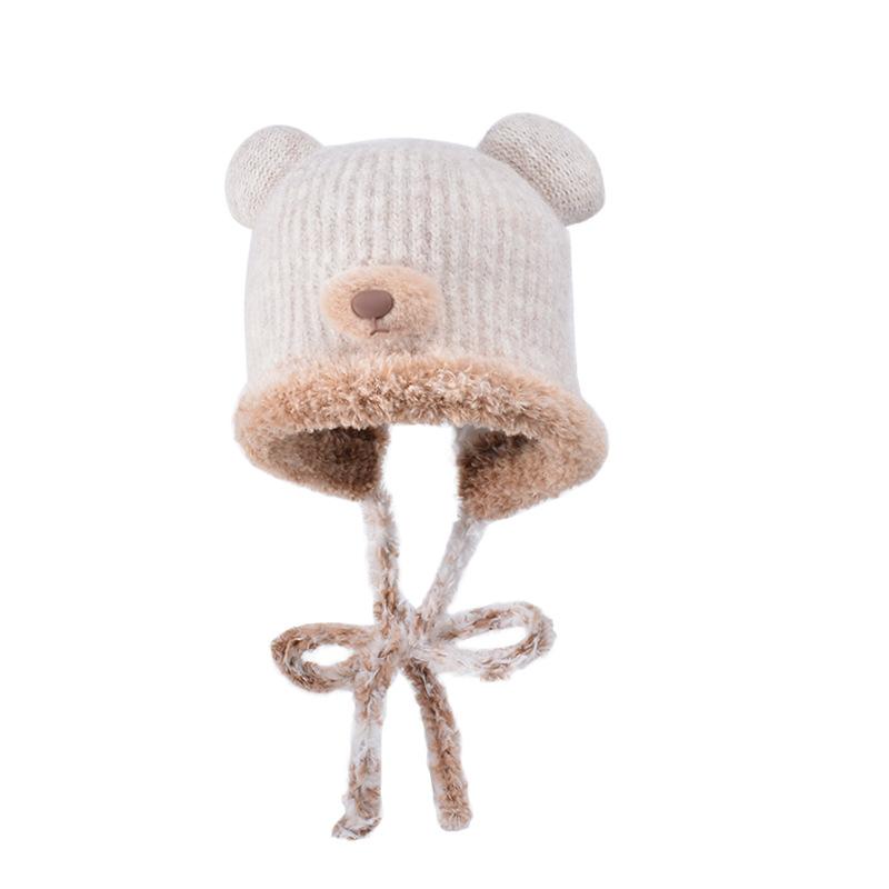 Cute bear plush hat women's winter plush warm wool hat cold protection ear protection face small bag head knitted hat