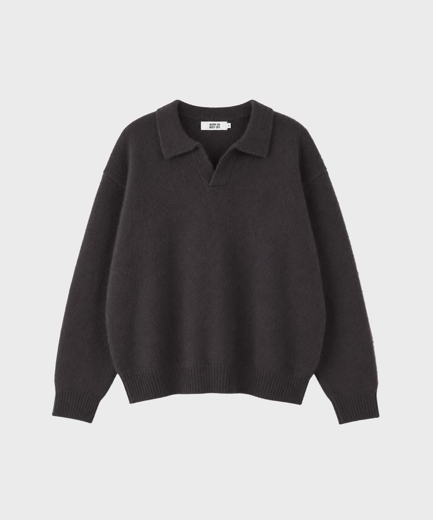 WORK ON BODY OFF Lanugo Semi-Overfit Brush Collar Knit [Charcoal]