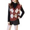 Women's Diamond Plaid Pattern Knitted Vest Loose V Neck Sleeveless Pullover Tank Top Casual School Sweater Top