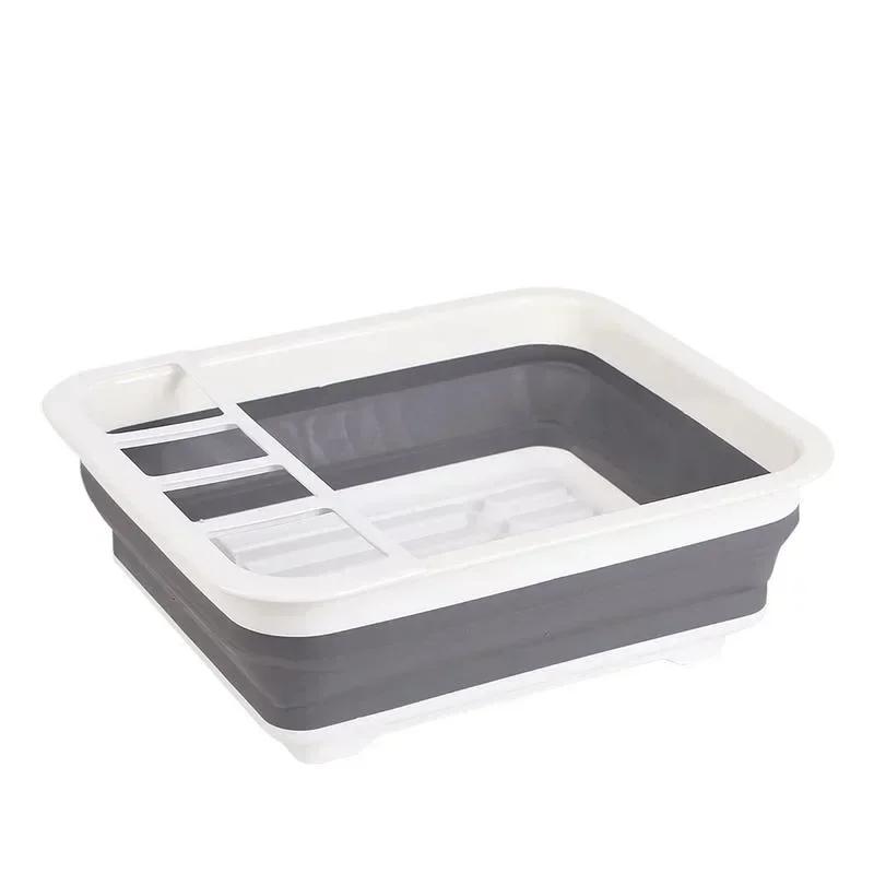 

Foldable Dish Drying Rack for Kitchen Counter, Space-Saving Dinnerware Organizer with Draining Tray for Bowls Plates Cups
