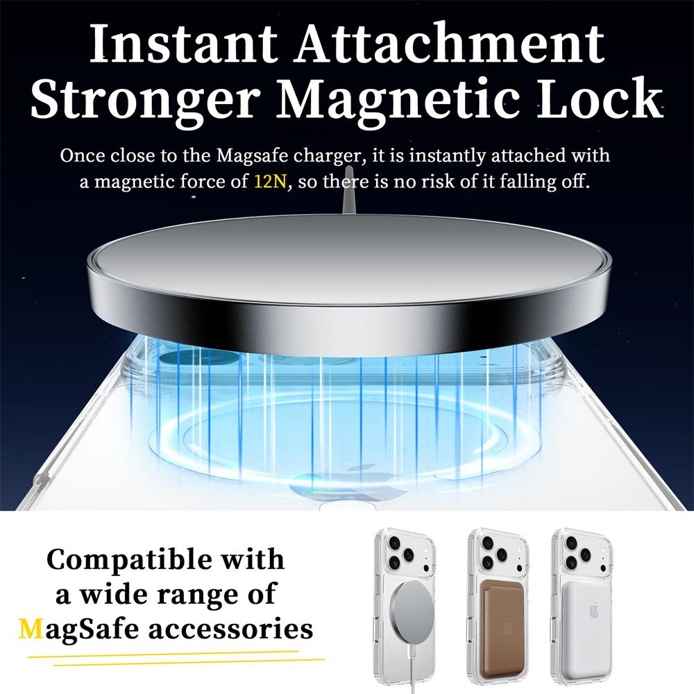 For iPhone 17 Pro Max Magnetic Case 2.0mm Scratch Resistant TPU+PC Clear Phone Cover