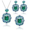 Simulation Retro Colored Treasure Pendant Necklace Colored Treasure Earrings Set Jewelry Emerald Female Stud Earrings Zircon Ring