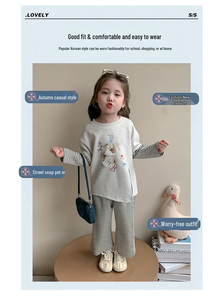 Φθινόπωρο 2025 Σετ Φούτερ & Φόρμας Color Block για Κορίτσια - Ριγέ Μακρυμάνικο Σετ Δύο Τεμαχίων