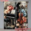 Artistic Piano Violin Music Curtains Romantic Sheet Roses Blossoms Vintage Paper Living Room Set Of 2 Made Polyester Area Decor